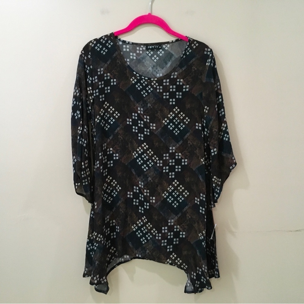 APNY New York Cupro top Brown Black Art To Wear Wearable art Women Size Xs New